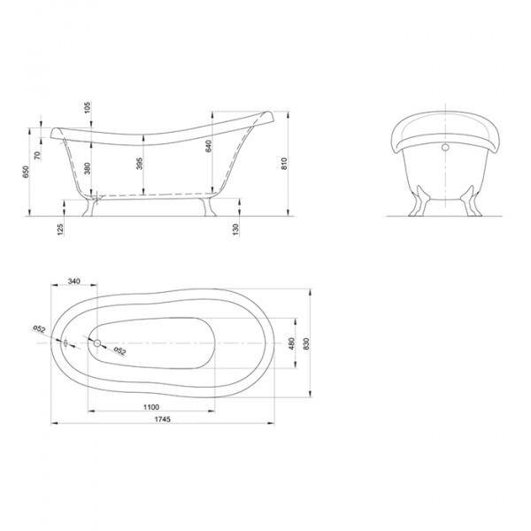 Knief Victorian Ванна отдельностоящая 174.5х83хh81/65см с 4-мя латунными ножками "лапа льва"