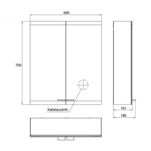 EMCO Evo Зеркальный шкаф 60xh70см с подсветкой, навесной, 2 двери, 2 полки, розетка, цвет: черный
