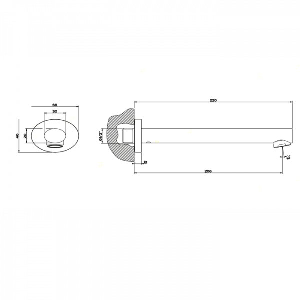 Gessi Ovale Настенный излив 202мм, для монтажа с удаленным управлением (не входит в комплект), цвет: хром