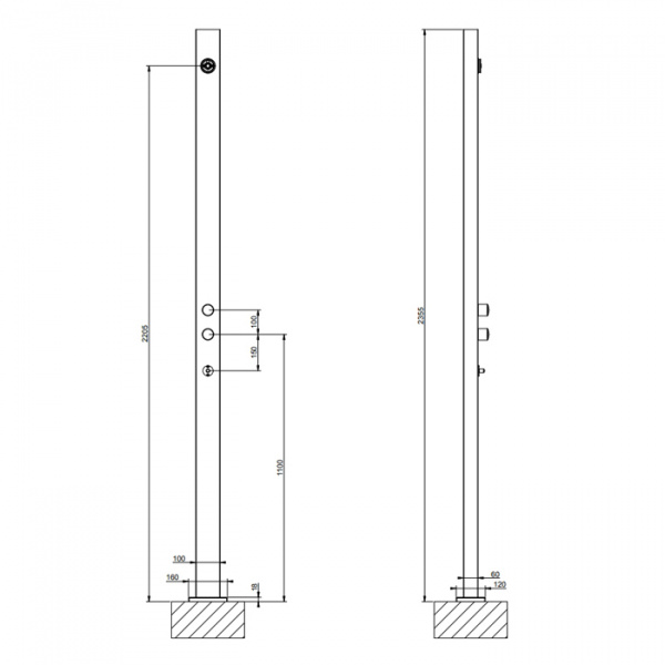 Gessi Outdoor Душевая стойка для установки на улице, напольная, на 2 выхода, без ручек, ручного душа и верхнего душа, цвет: Black XL