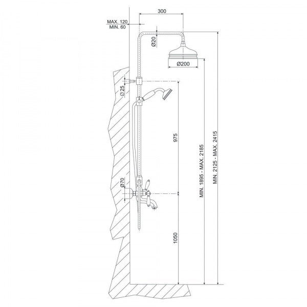 Carlo Frattini Herend, Смеситель с душевой стойкой, верхним душем и душевым комплектом, цвет: Хром