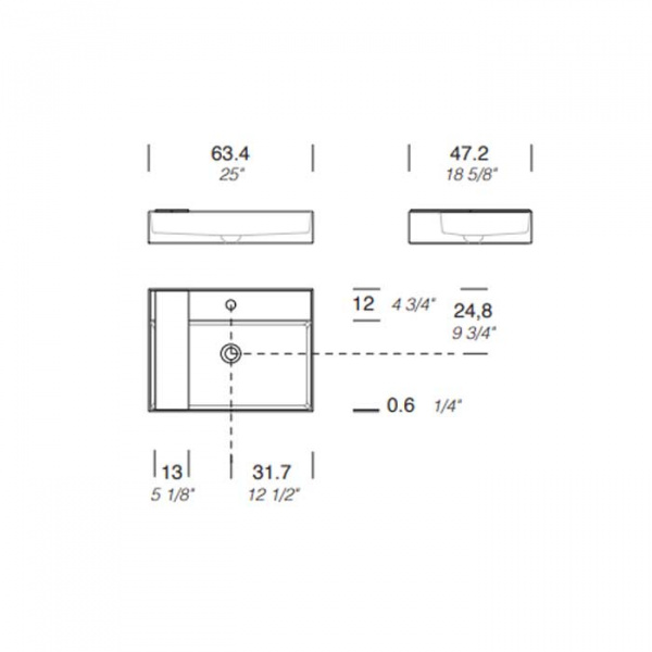 NOORTH milldue edition Раковина 63.4х47.2х12 см, 1 отв., накладная, цвет: белый