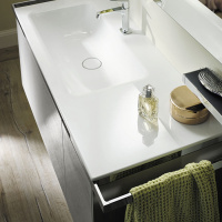 Burgbad Yso Комплект подвесной мебели 128x49x45 см с керамическим умывальником, 2-мя полотенцедержателями, цвет: светло-серый глянцевый