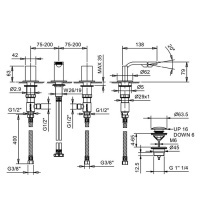 Fantini Venezia In Смеситель для биде, 3 отв., излив: 135 мм, цвет: золото плюс