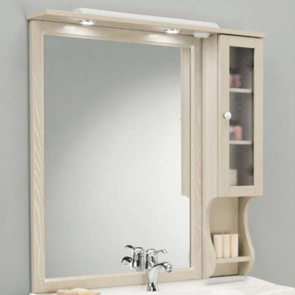 EBAN Singolo DX Зеркало 104х102см, в раме со шкафчиком правым, цвет: pergamon
