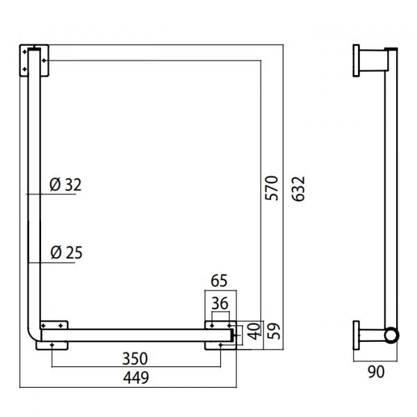 EMCO System2 Поручень изогнутый, правый, угол 90°, подвесной, цвет: хром
