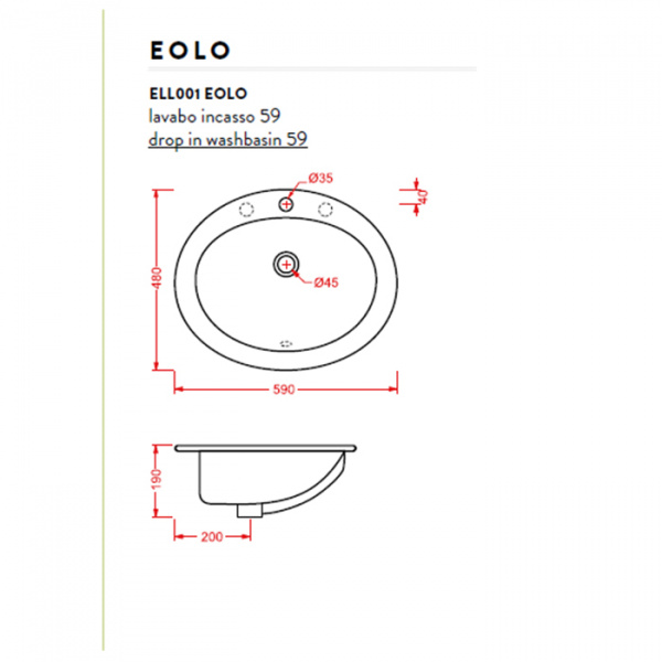 Artceram WASHBASINS EOLO Раковина 59х48 см, 1 отв., цвет: белый