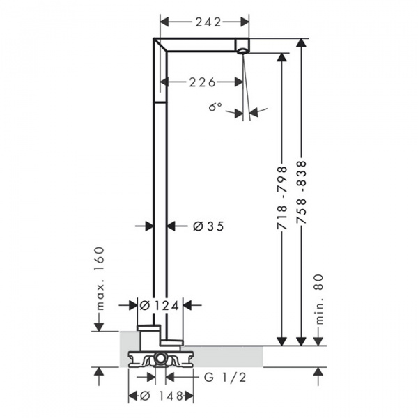Axor Uno Излив для ванны, выступ 226мм, напольный, внешняя часть, цвет: хром