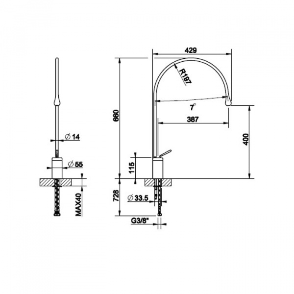 Gessi Goccia Смеситель для раковины на 1 отверстие, излив 387мм R=197, с фиксированным носиком, цвет: белый