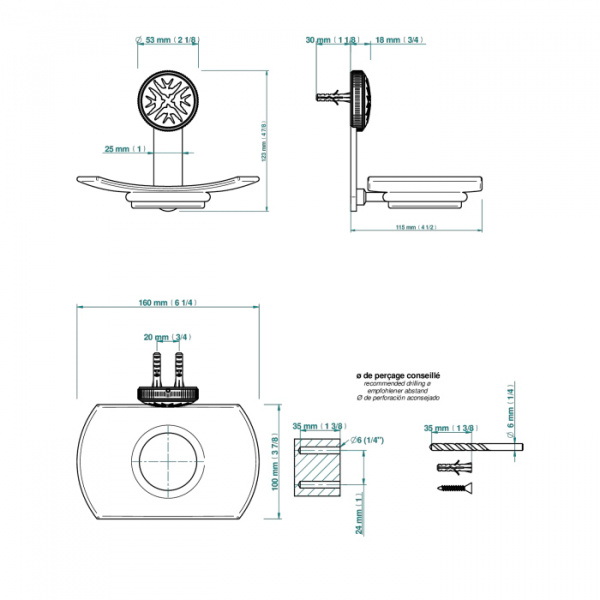 THG Hirondelles Мыльница подвесная, стеклянная, цвет: Umber color PVD