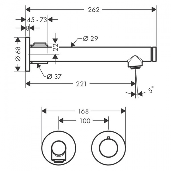 Axor Uno Встраиваемый смеситель для раковины, на 1 отв., излив 220мм, электронный, питание от сети, внешняя часть, цвет: хром
