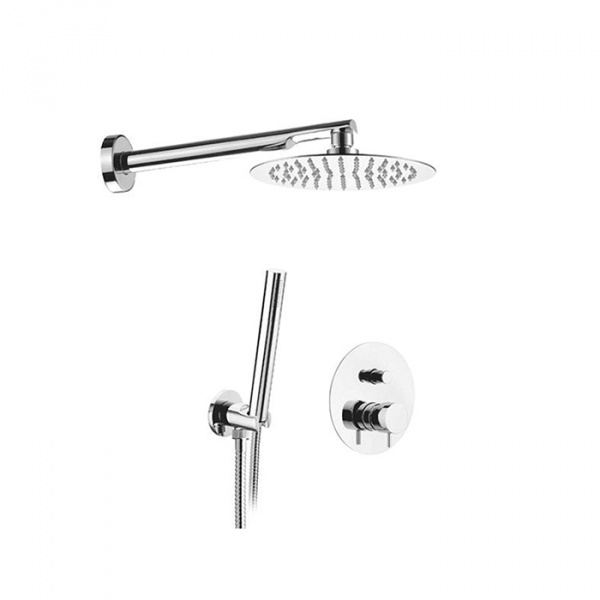 Kerasan Nolita Душевой комплект: смеситель с переключателем, ручная лейка, держатель и верхний душ диаметром 200мм, цвет: хром