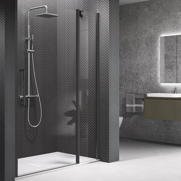 Novellini Young Душевая дверь правая/левая 102х200см., для ниши, распашная с неподвижным сегментом, стекло, цвет: черный