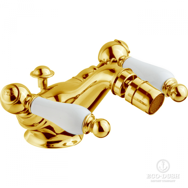 CISAL Arcana Toscana Смеситель для биде на 1 отверстие, с донным клапаном, цвет: золото/белый