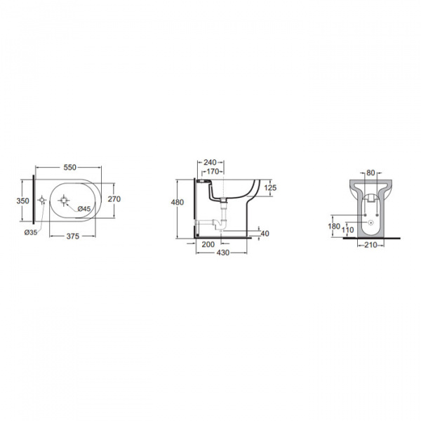 AZZURRA NUVOLA Биде напольное 55х35x48h см c 1отв, с креплением VFV, цвет: белый