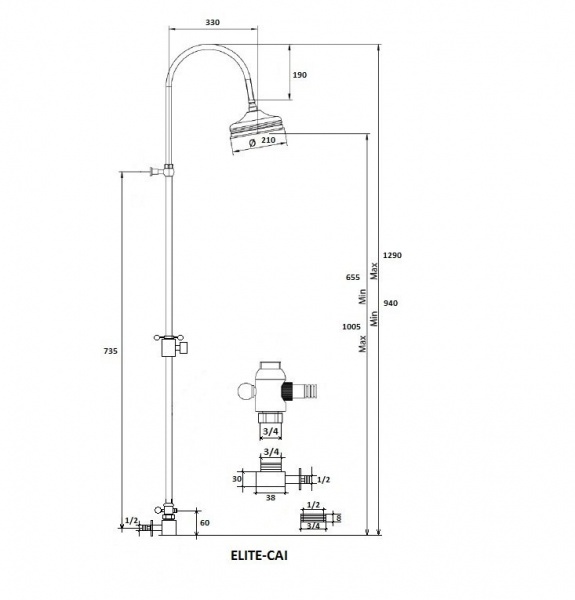 Душевая стойка с ручным и верхним душем CEZARES ELITE-CAI