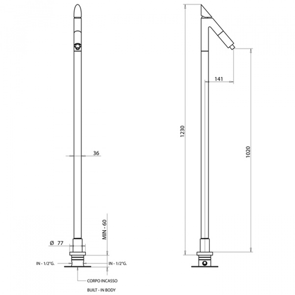 Смеситель напольный Bongio Mini One, цвет: золото