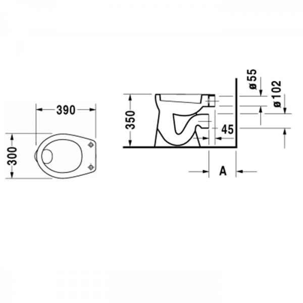 Duravit Duraplus Унитаз напольный Bambi 39х30cм, для независимого подключения воды, модель для детей, слив в стену, цвет: белый