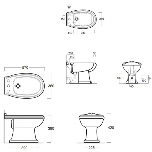 SIMAS Arcade Биде с ободком напольное 36х57см с 3 отв. под смеситель, цвет: белый
