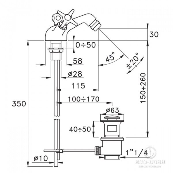 Stella Italica Смеситель для биде на 1 отверстие 3604, с донным клапаном, цвет: хром