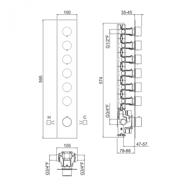 Carimali ilTondo Смеситель термостатический, встраиваемый, на 6 выходов, цвет: хром