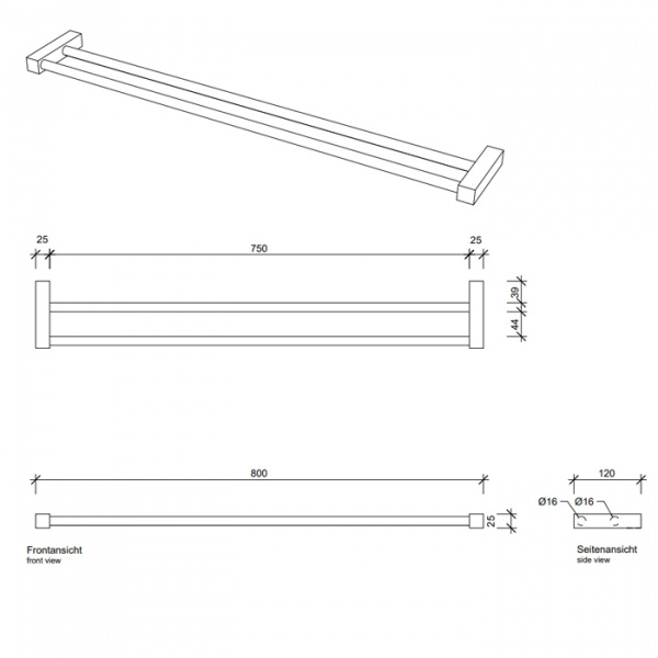 Decor Walther Bloque HTD80 Полотенцедержатель 80см, двойной, подвесной, цвет: хром