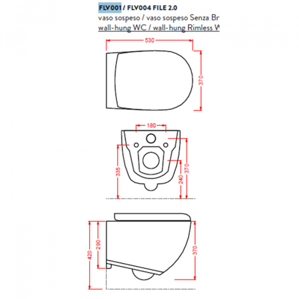 Artceram FILE 2.0  Унитаз подвесной безободковый 36х52 см, с креплениями, цвет: черный матовый