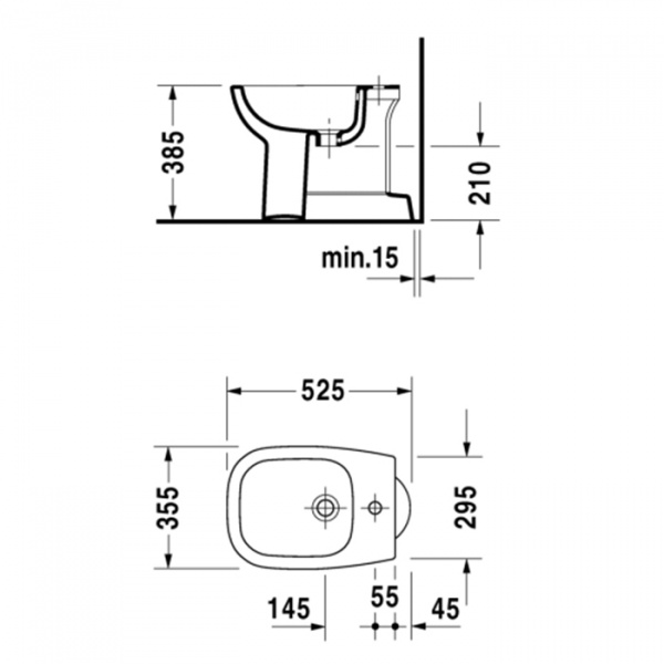Duravit D-Code Биде напольное с перел., с 1 отв. под смес., 35.5x52.5см, Цвет: Белый