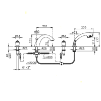Nicolazzi Cristallo Смеситель на борт ванны, 4 отв., излив: 204 мм, с ручным душем, цвет: хром