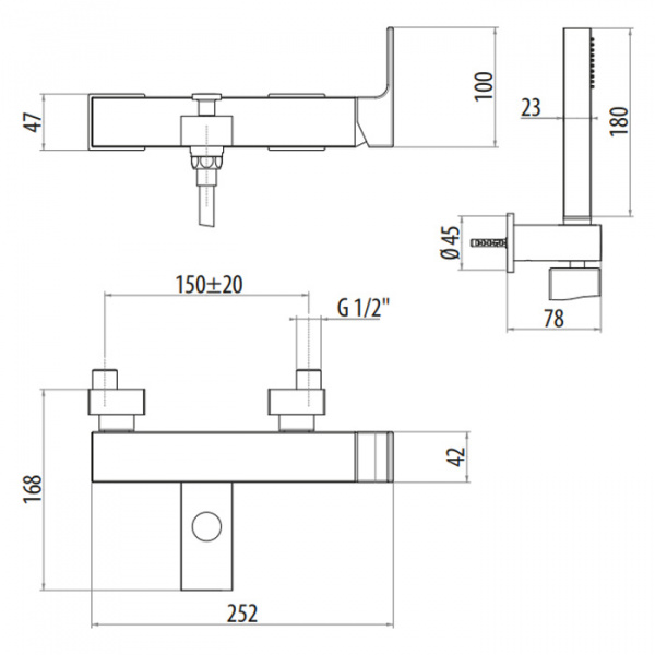 Gattoni Kubik Смеситель для ванны/душа, встраиваемый, с ручной лейкой, цвет: Nero Opaco