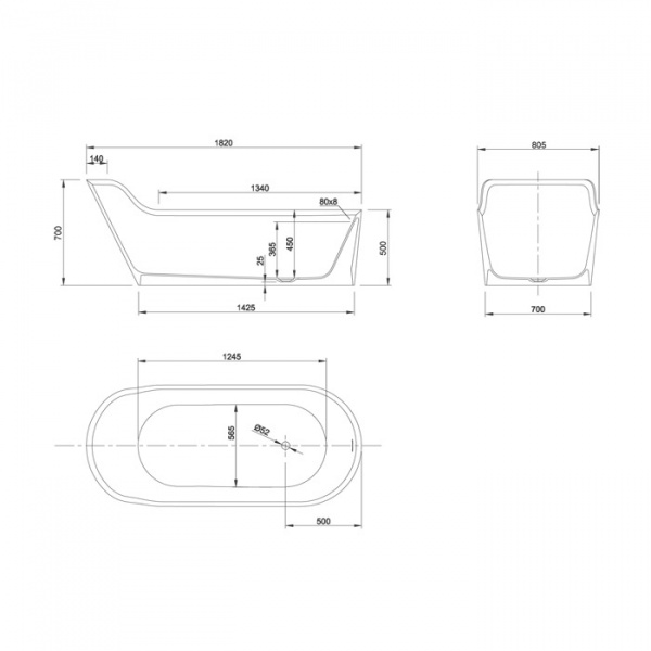 KNIEF Pearl Ванна отдельностоящая 182х81х70/50см со сливом