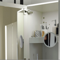 BurgBad Bel База с керамическим умывальником 123х49.5х50.2см с 2 отв под смеситель, 3 дверки, ручки выемки, цвет: белый глянцевый F0590  с зеркальным шкафом с подсветкой