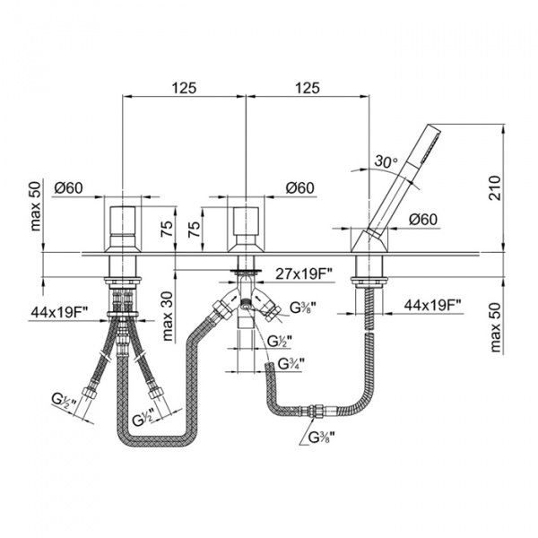 Fantini Nostromo Смеситель на борт ванны, цвет: хром
