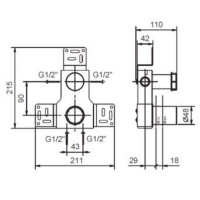 Fantini Внутренняя часть смесителя для душа, переключатель на 2 источника, 1/2&quot