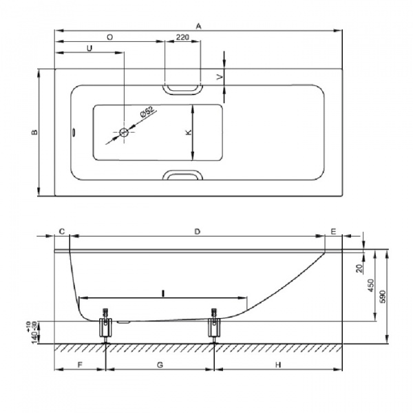 Bette One Relax Ванна с шумоизоляцией встраиваемая, 180х80х45см.