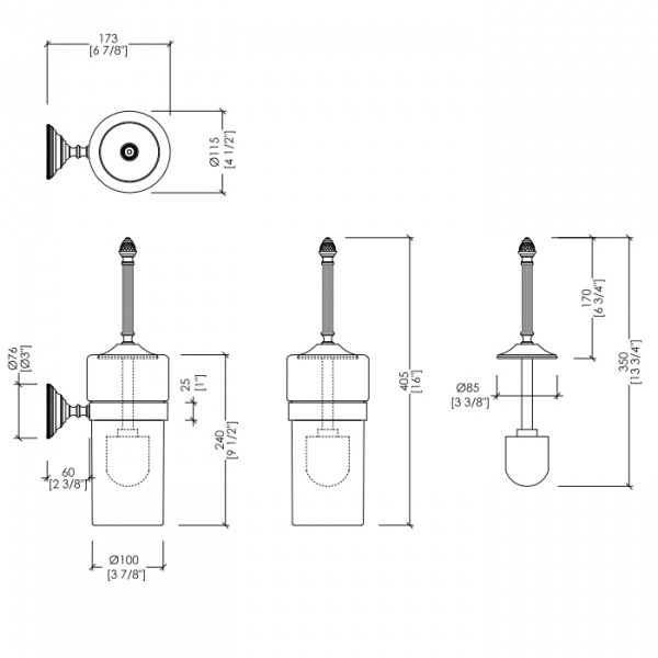 Devon&Devon Diamond Туалетный ершик, подвесной, белая керамика, цвет: бронза