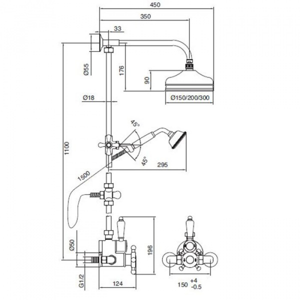 Sbordoni Londra Термостатический смеситель для душа на 3 отверстия, верхний душ 30см, цвет: хром