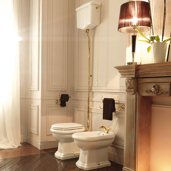 Kerasan Retro Унитаз 53х38.5см, слив в стену, цвет: белый/золото