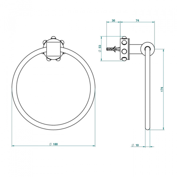 THG Mossi Полотенцедержатель - кольцо 18см., подвесной, цвет: хром/прозрачный хрусталь