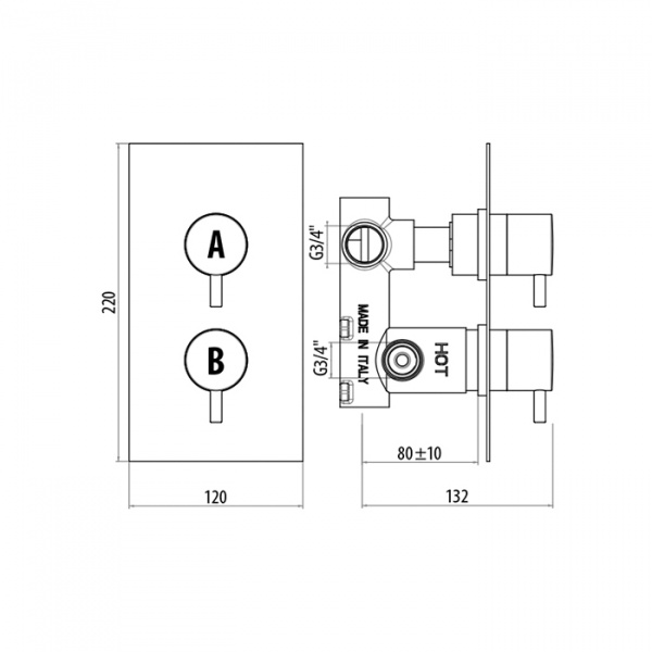GATTONI Termostatici Термостатический встраиваемый смеситель для душа 2 рычага на 1 источник, цвет хром