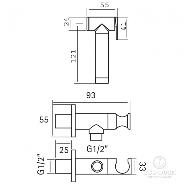 CISAL Xion Гидроершик со шлангом 120 см,вывод с держателем, цвет: нержавеющая сталь