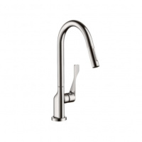 Axor Citterio Смеситель для кухни, однорычажный, на 1 отв, с выдвижным душем, излив: 220мм, цвет: под сталь