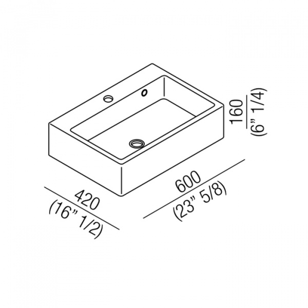 Agape Block Раковина 60х42х16 см, 1 отв., прямоугольная, цвет: белый