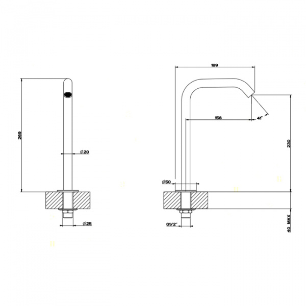 Gessi 316 Отдельно стоящий излив. Н: 230мм, цвет: шлифованная сталь