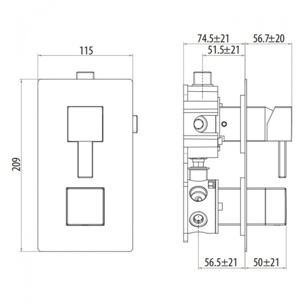 Gattoni Kubik Смеситель для душа, встраиваемый, c переключателем на 2-3 выхода (укомплектован GBOX), цвет: хром