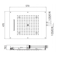 BOSSINI DREAM/2 Верхний душ 570 x 470 мм, 2 режима (дождь, водопад), с 4 LED (белый), блок питания/управления, цвет: хром