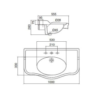 Sbordoni Palladio Раковина на керамических ножках 100х55хh75,5см, на 3 отв, цвет: белый