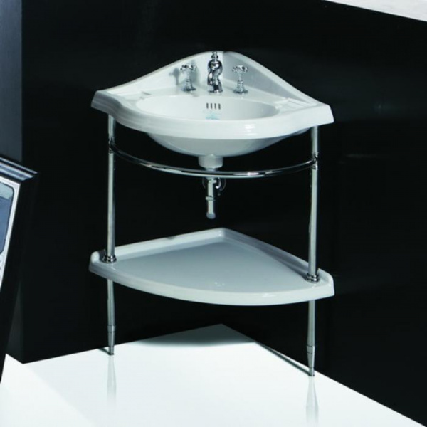 SIMAS Arcade Консоль угловая 75.5х61см, с подвесной белой раковиной на 1отв,и полкой, цвет: консоли cromo