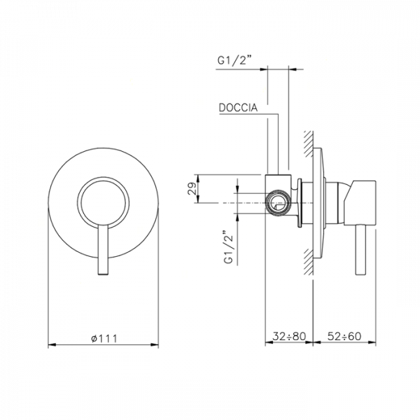Nicolazzi Olympus Смеситель для душа на 1 отверстие, встраиваемый, 3706MCR, цвет: хром