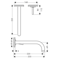Axor Uno² Встраиваемый смеситель для раковины, на 2 отв., с розеткой, излив: 225мм, внешняя часть, цвет: хром